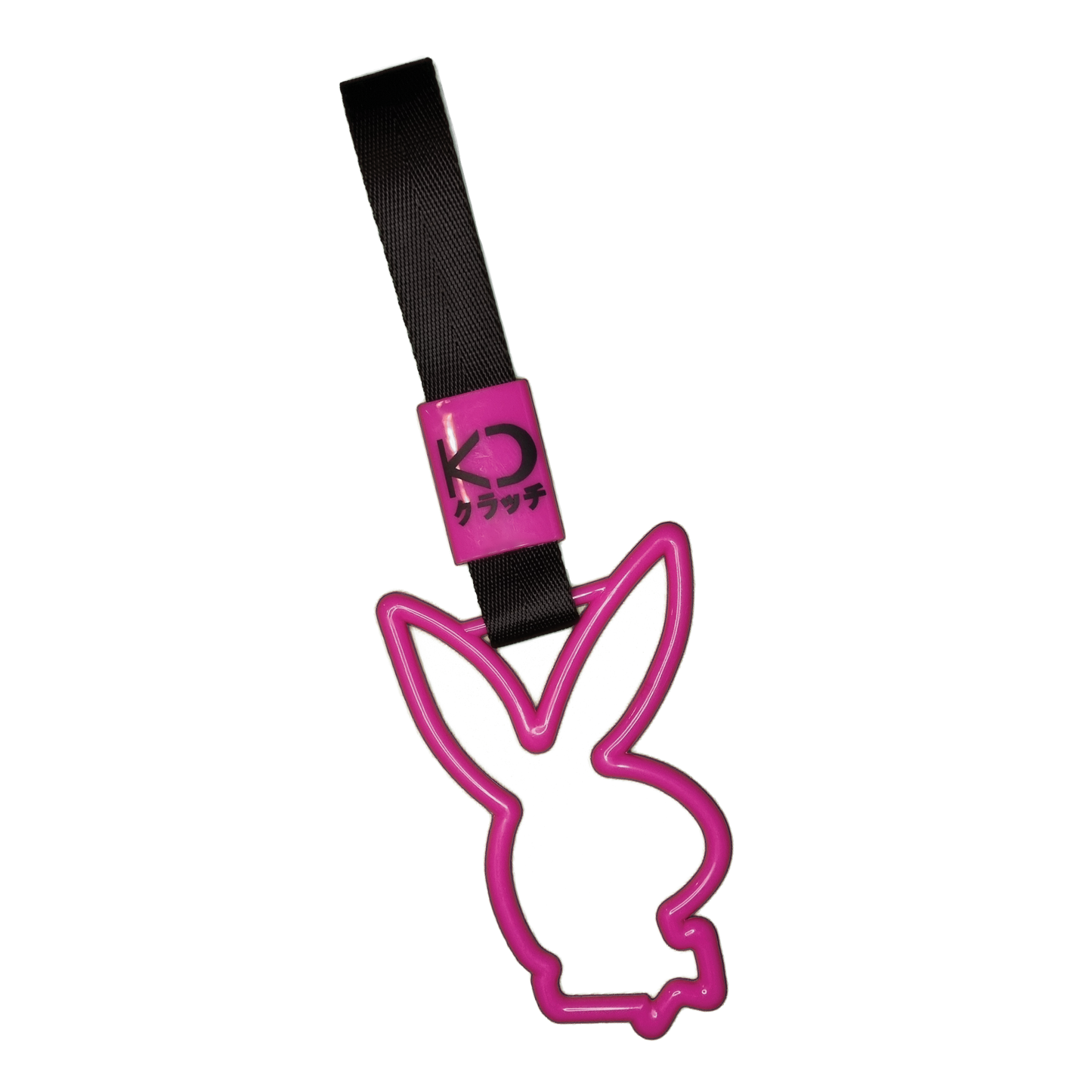 Pink bunny drift charm or drift ring. Inspired by bus, train, and subway handles (or Tsurikawas) that were rebelliously repurposed for automotive decoration.