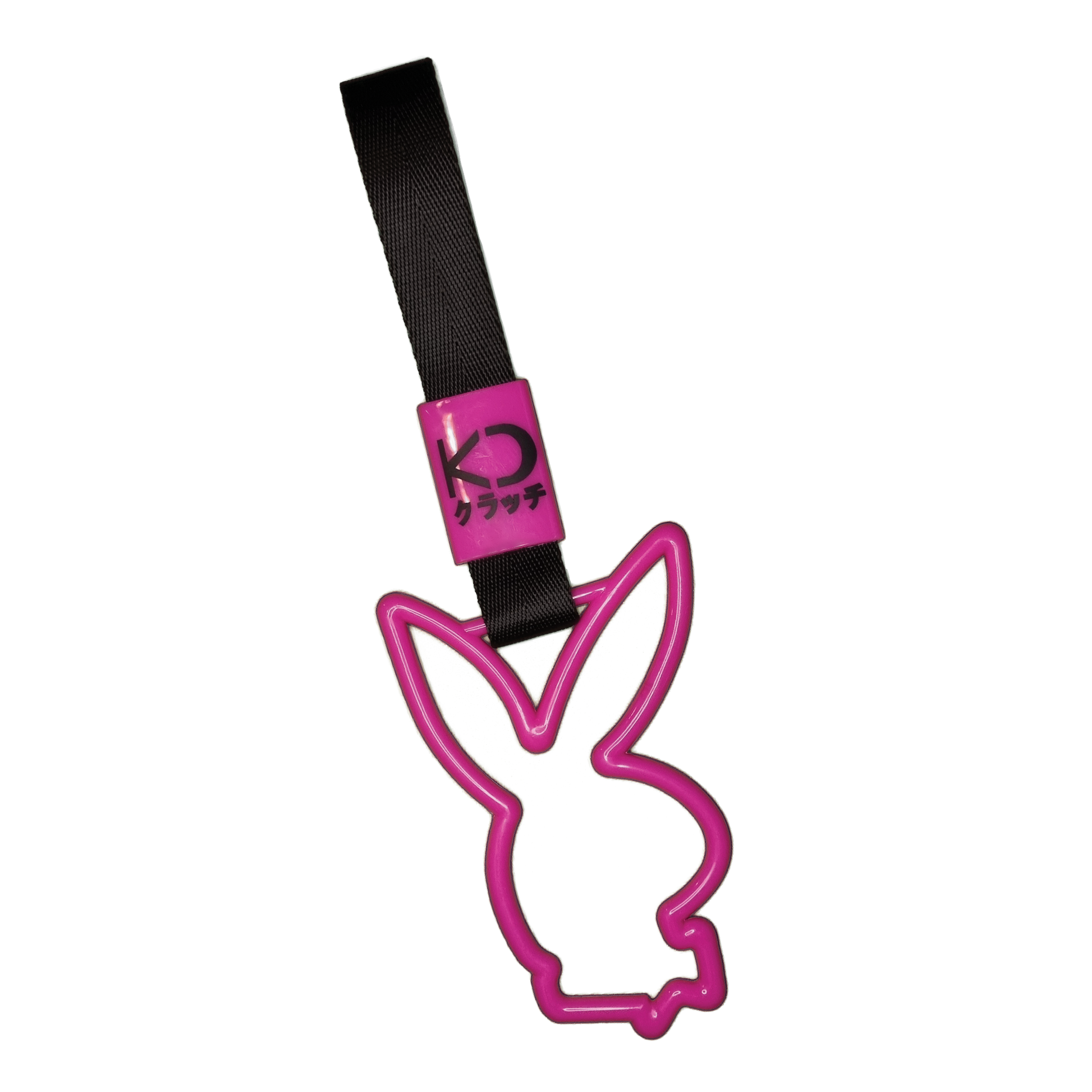 Pink bunny drift charm or drift ring. Inspired by bus, train, and subway handles (or Tsurikawas) that were rebelliously repurposed for automotive decoration.