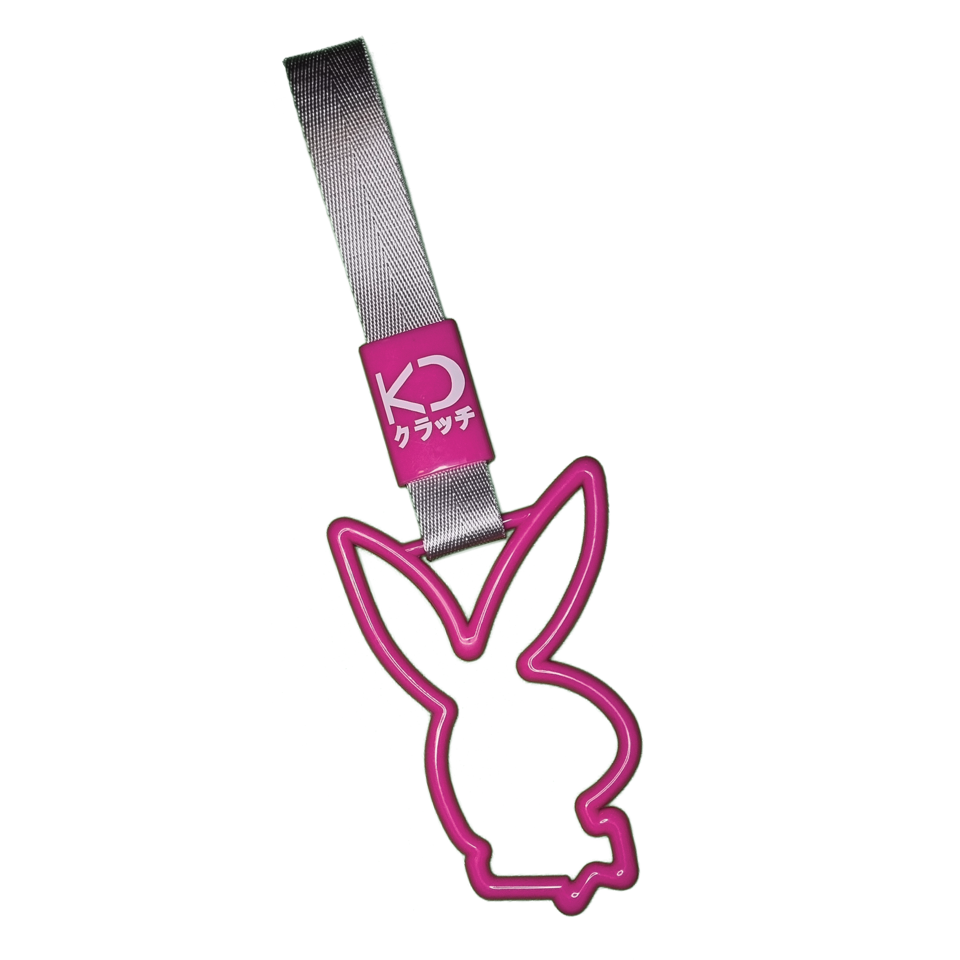 Pink bunny drift charm or drift ring. Inspired by bus, train, and subway handles (or Tsurikawas) that were rebelliously repurposed for automotive decoration.