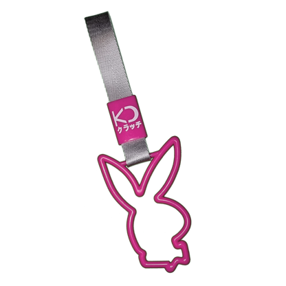 Pink bunny drift charm or drift ring. Inspired by bus, train, and subway handles (or Tsurikawas) that were rebelliously repurposed for automotive decoration.